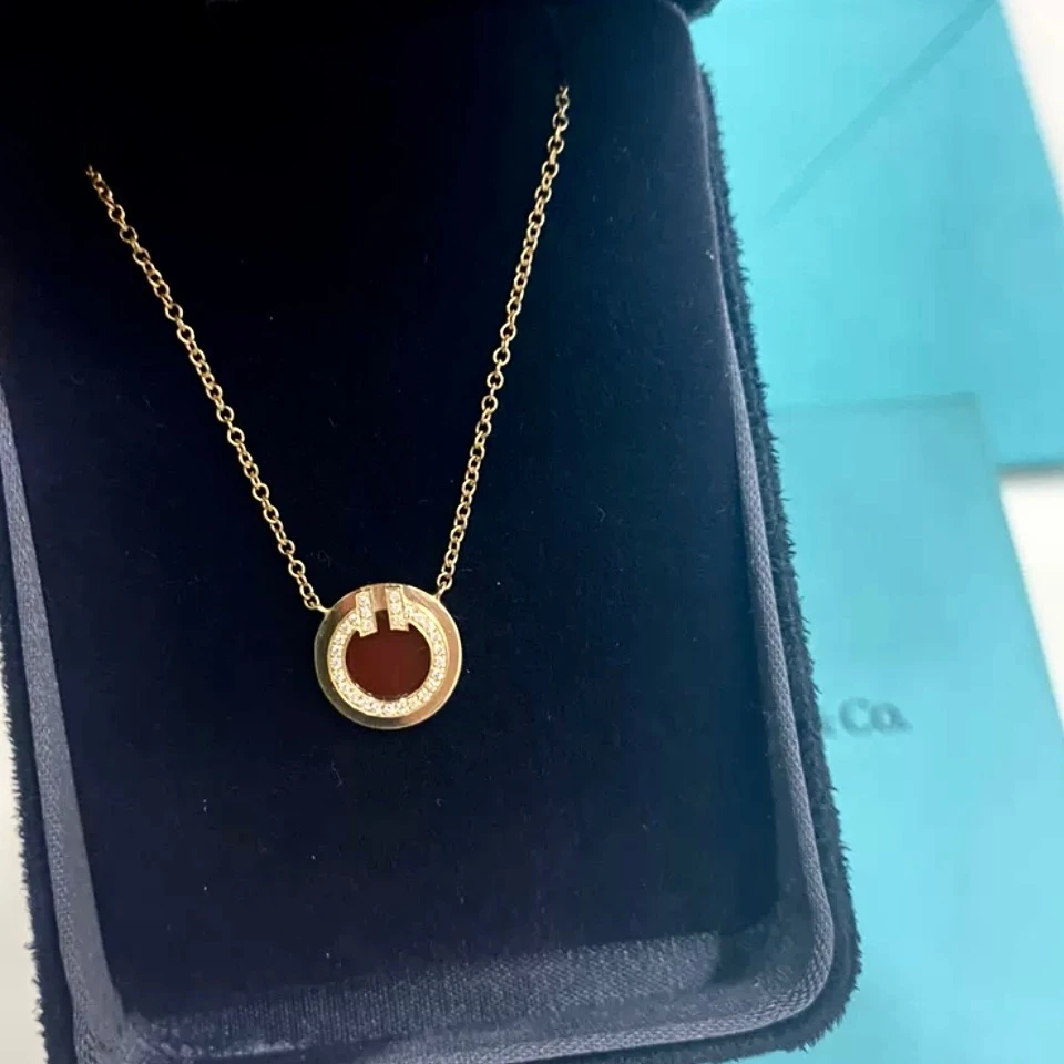 99新 Tiffany & Co./蒂芙尼 蔚蓝/红玉髓 T1 满钻 项链/超难买