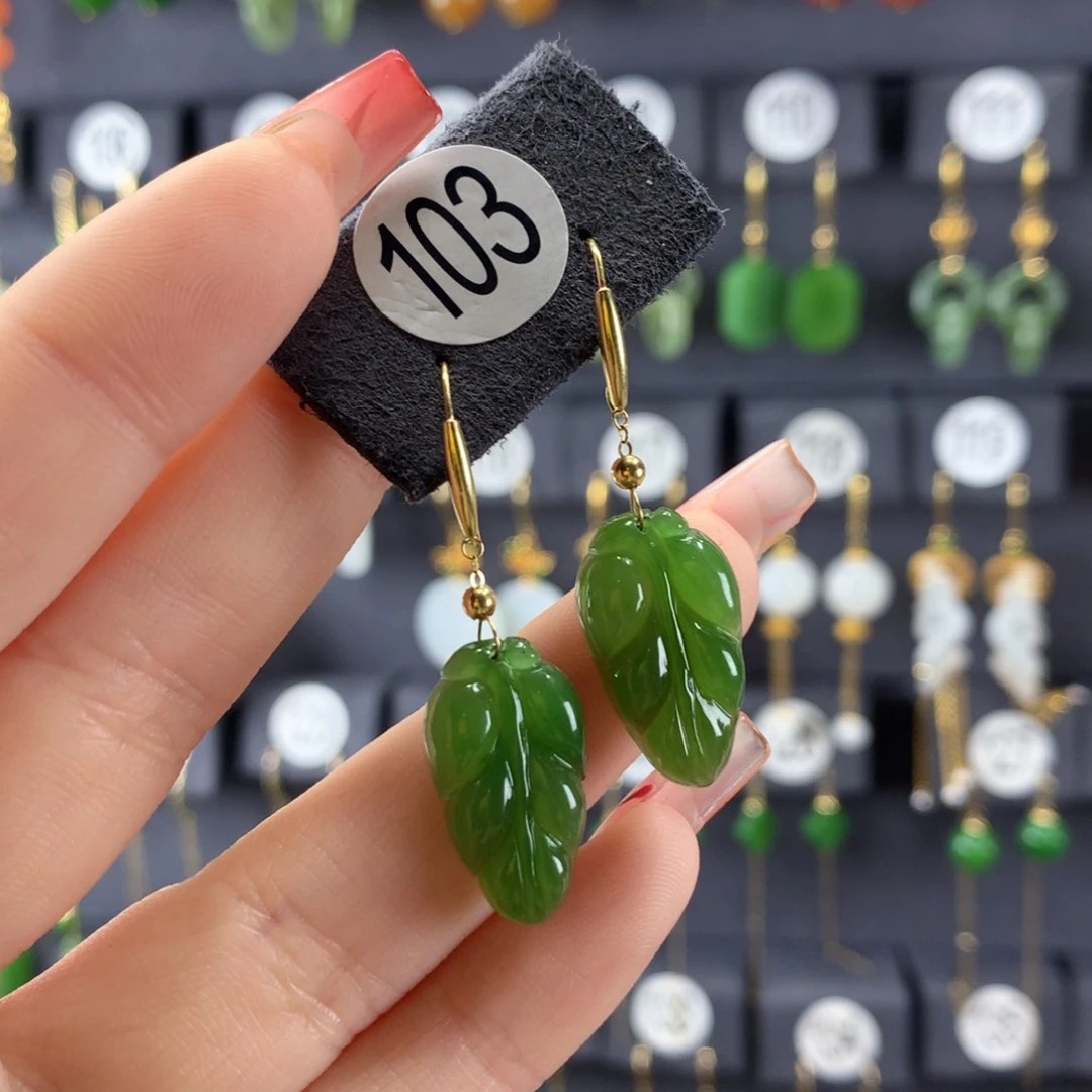 和田玉耳饰18K金镶嵌