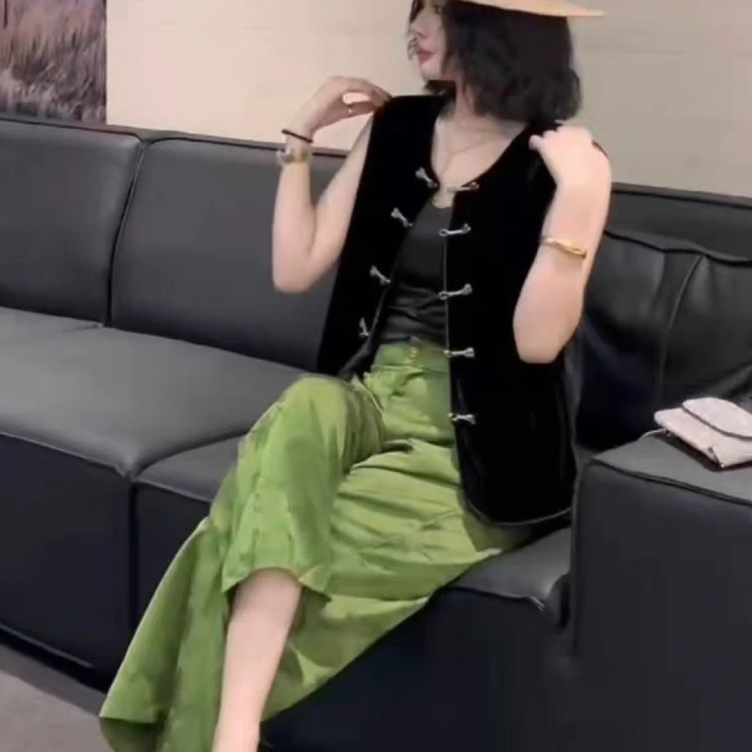 时髦超好看国风复古盘扣马甲裤子早秋新款百搭减龄显瘦休闲两件套