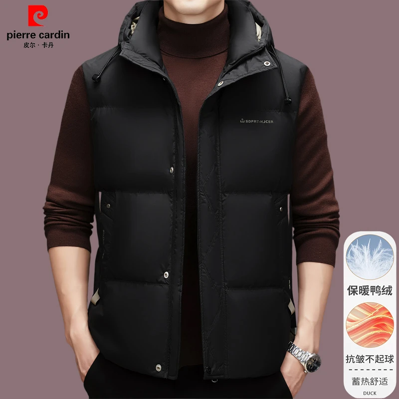 皮尔卡丹/高档男士休闲时尚羽绒马甲冬季加厚保暖连帽背心外穿男