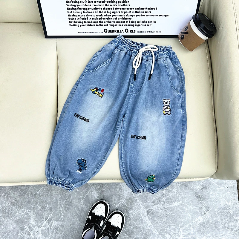 男童春夏季牛仔裤薄款防蚊裤儿童洋气休闲裤女宝宽松中小童长裤子