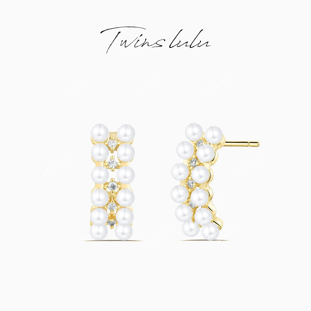 TWINS LULU 流光风  轻奢复古港风一字双排珠珠耳环秋上新TSL1126