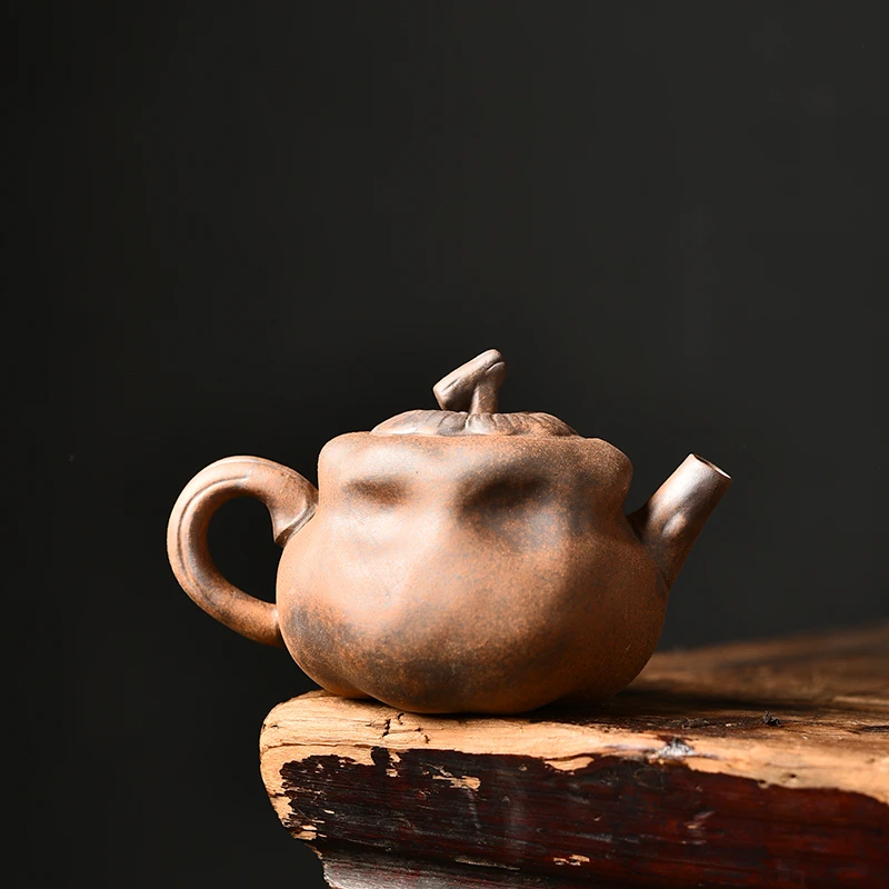 老岩泥粗陶柿柿如意仿生壶单壶原矿诧寂风功夫茶具手捏中式茶壶