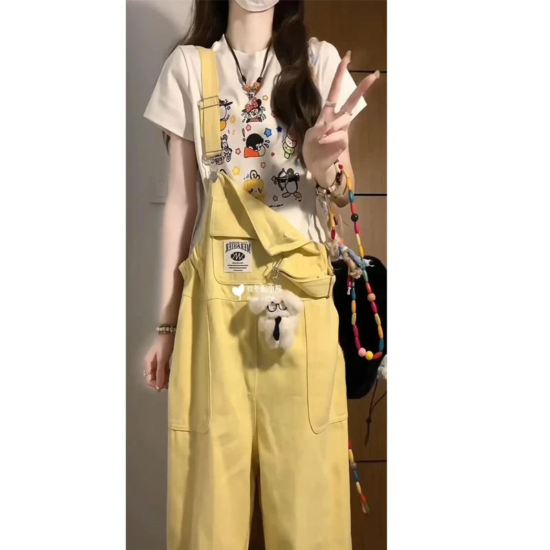 夏季女2025年新款爆款小个子时尚百搭休闲修身宽松背带牛仔裤潮