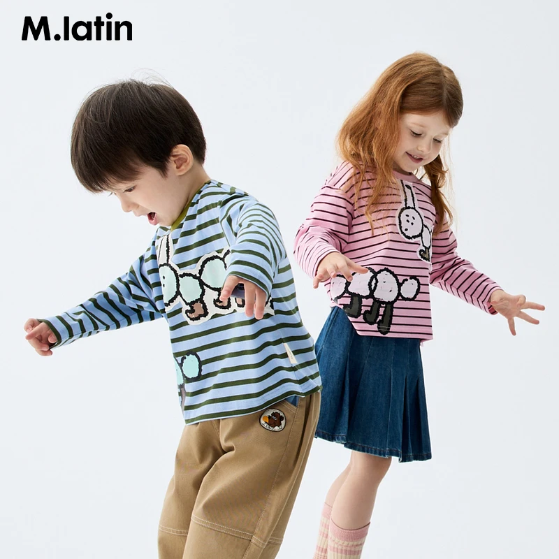 【蚂蚁搬家T】马拉丁童装25秋新款条纹印花撞色领长袖T恤