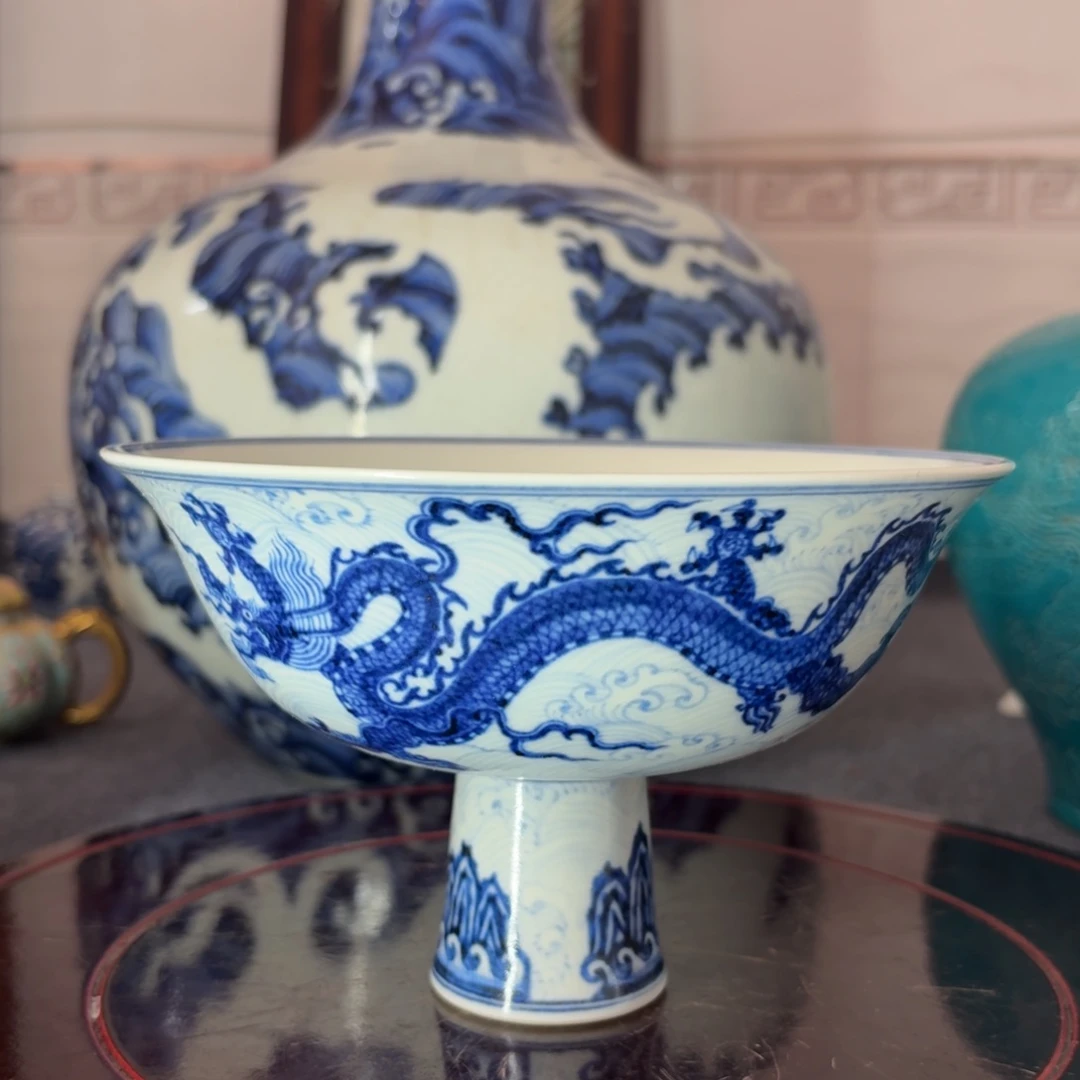 摆件往****扬海水纹高足碗