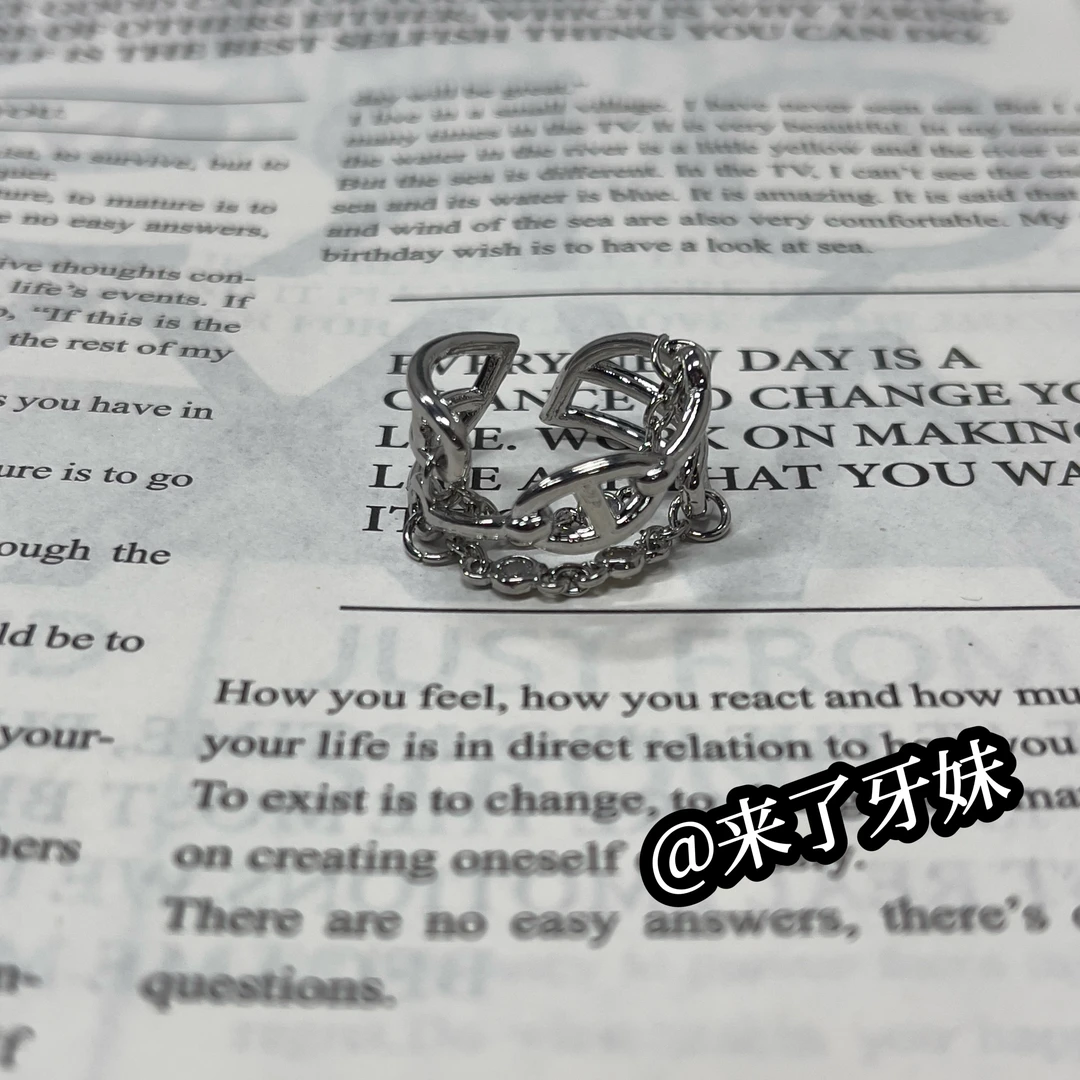 铜合金戒指 猪鼻子双链条戒指JZ050设计感轻奢时尚气质精致