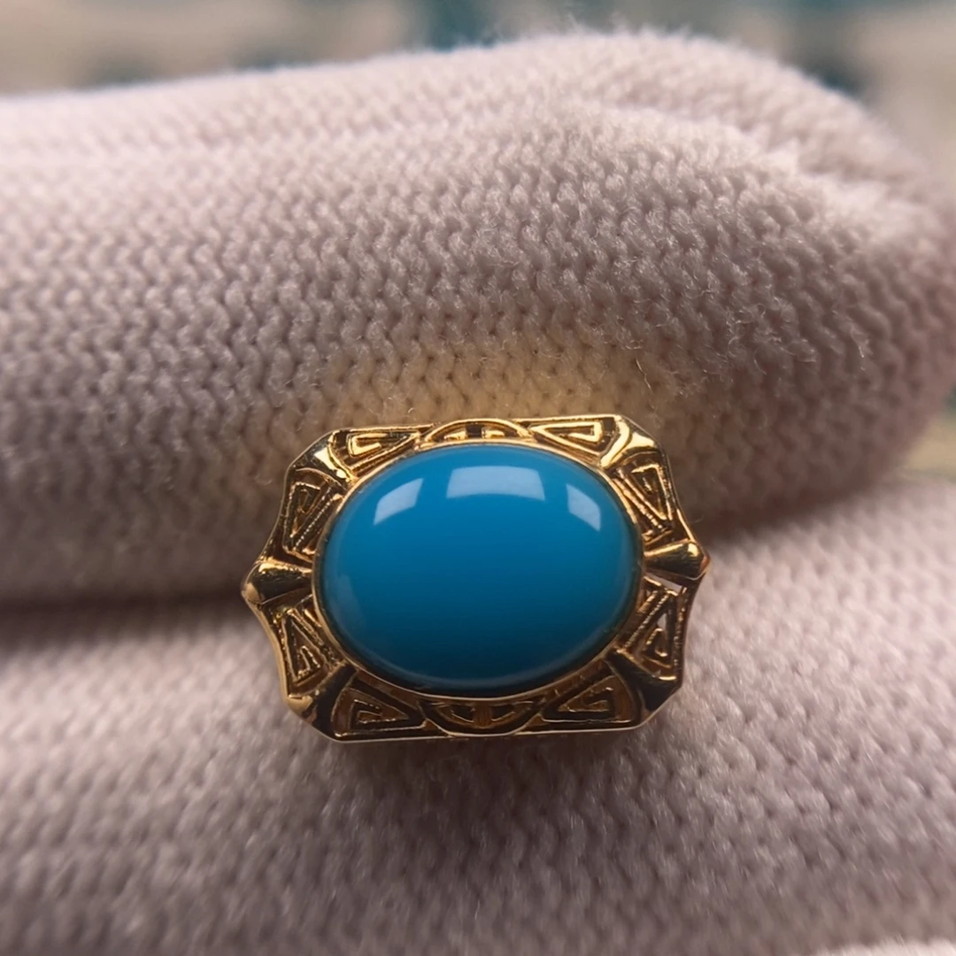 绿松石18K金镶嵌珠宝奇石背云9.6mmAA795