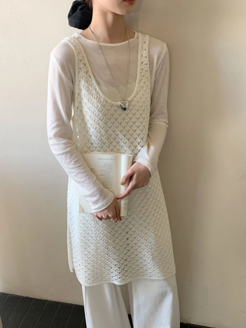 【DUODUO  689922】夏季无袖新款女休闲简约显瘦长裙针织衫