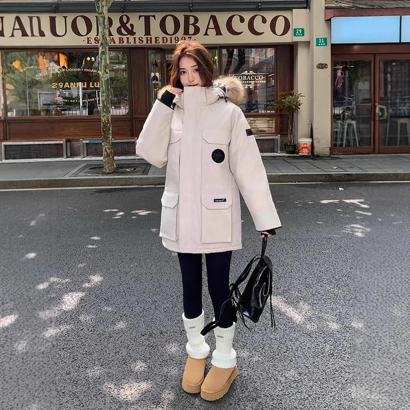 极寒东北超厚防寒服大码鹅工装羽绒服女2025冬季中长款派克服男