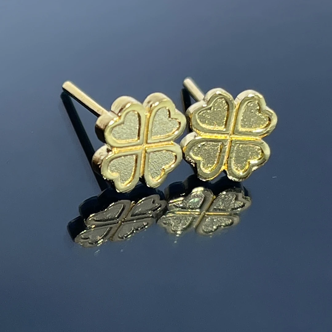 足银耳饰 999金足银四叶草吊坠圆圈耳钉时尚质感耳坠