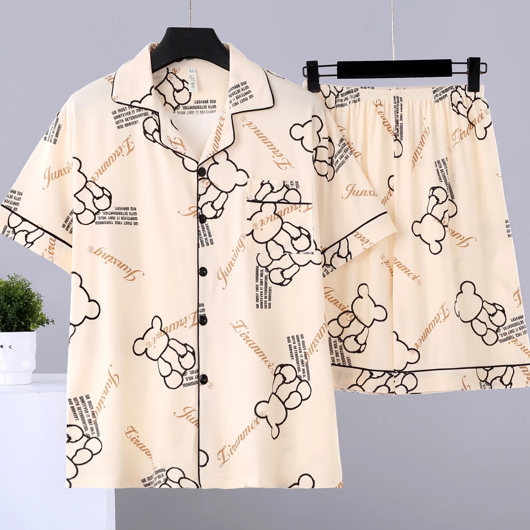 男士夏季睡衣卡通薄款短袖短裤青少年学生宽松大码夏天家居服套装