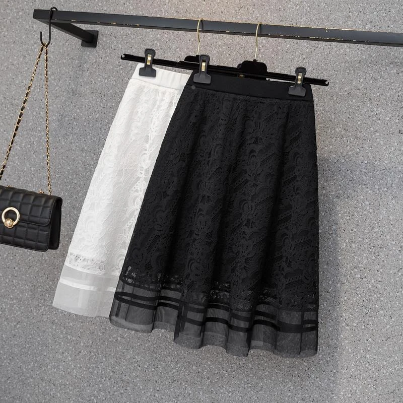 大码女装蕾丝a字半身裙中长款夏季新款胖妹妹mm高腰遮胯显瘦短裙