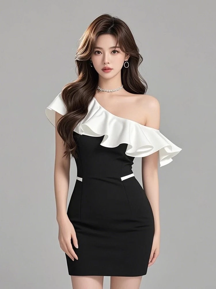 【KEKE】黑色方领吊带连衣裙女春季富家千金名媛精致纯欲风性感短裙