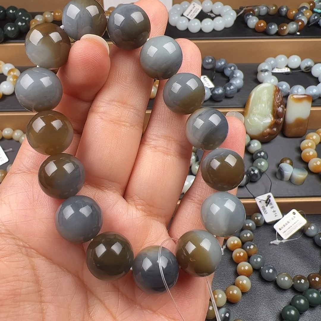 和田玉未镶嵌手链新疆若羌颗颗楼兰三色卡14