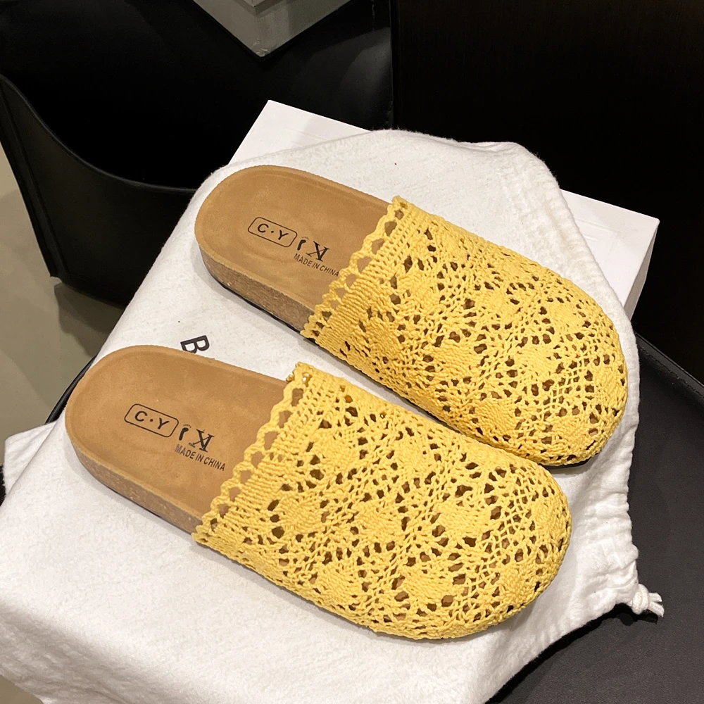 法式小众渔网包头半拖鞋女夏外穿凉拖鞋2025新款配裙子洞洞渔夫鞋