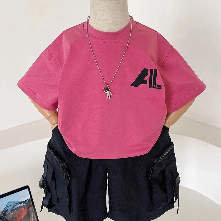 子航同款 夏季新款儿童韩版印花百搭字母短袖T恤xs6173