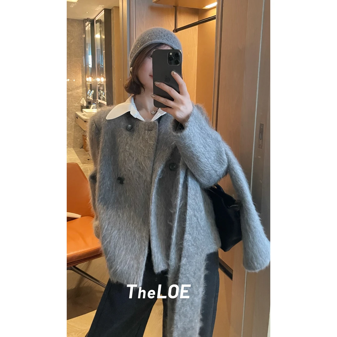 TheLOE/羊绒羊毛圆领百搭带围巾时尚感大衣外套#10.27D-G6649