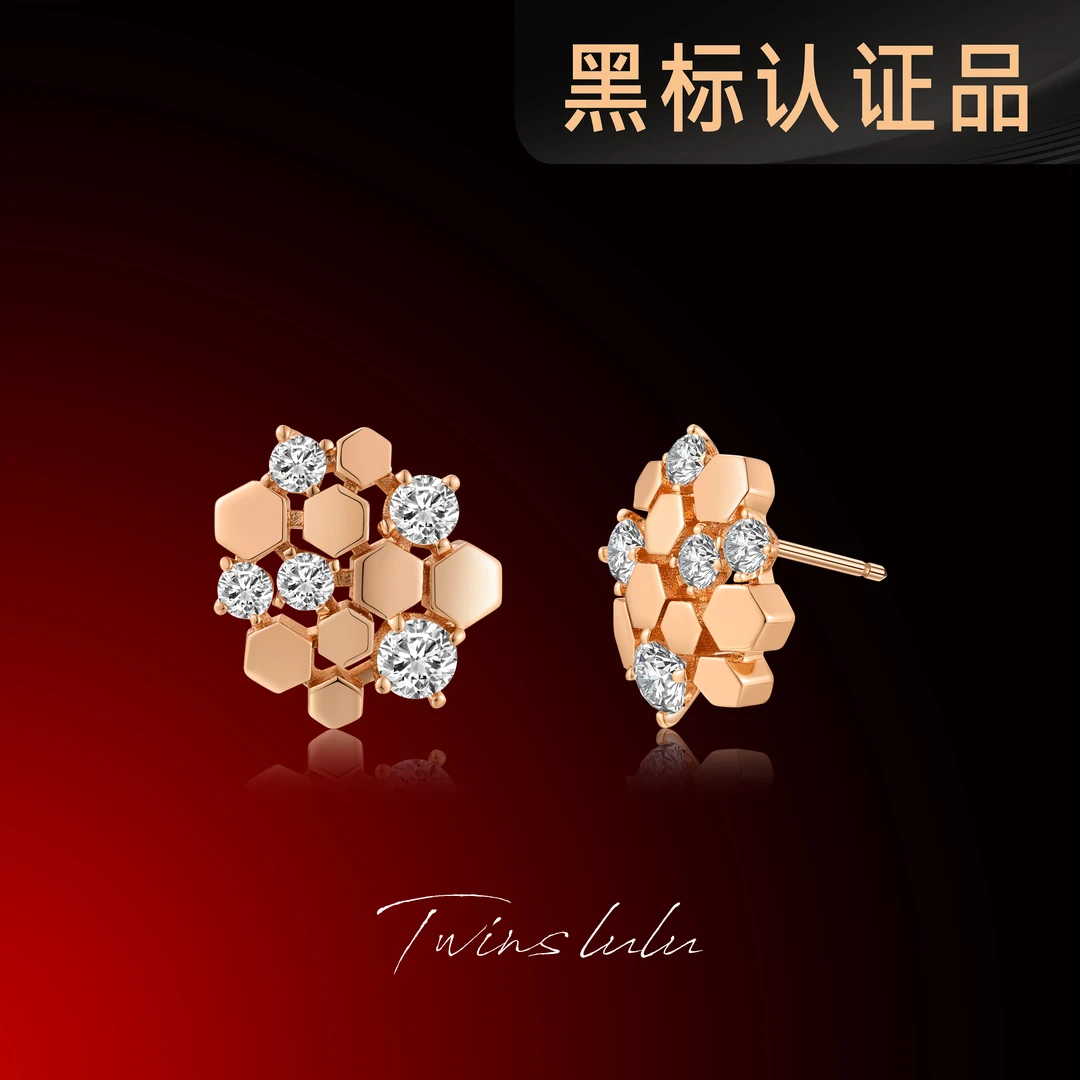 TWINS LULU   镀k金【繁花】镜面抛光立体六边蜂巢耳环TSL2655