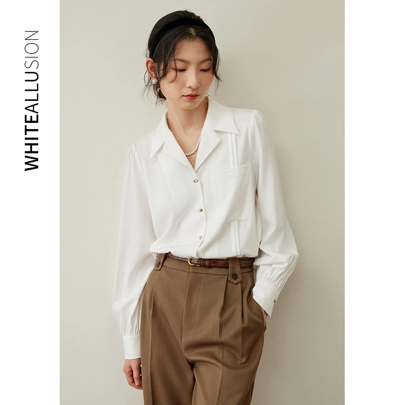 年终大促【988】法式衬衫设计感小众上衣白色西装领