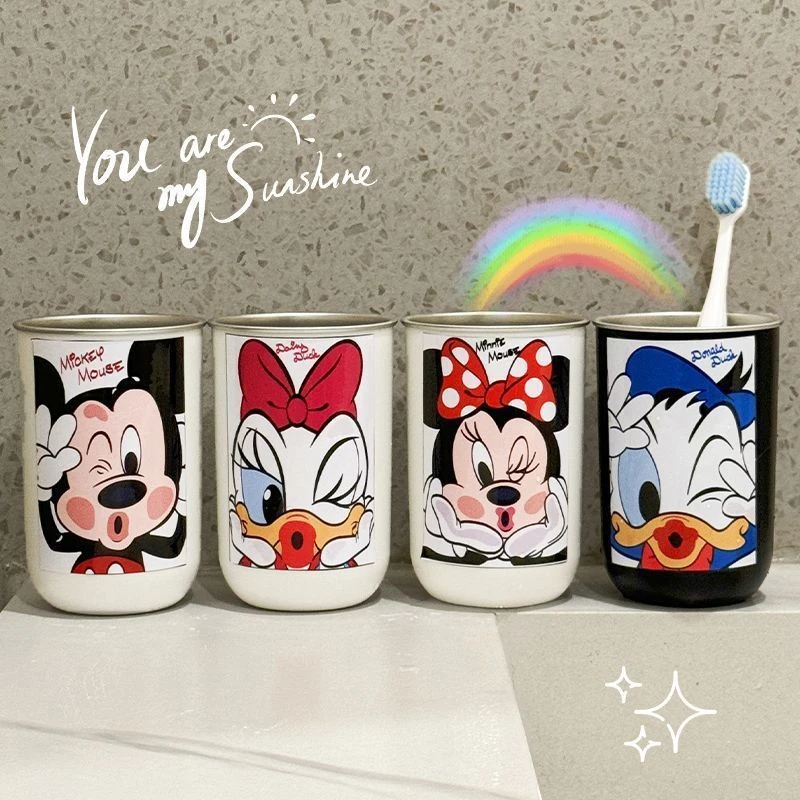 米奇牙杯牙刷不锈钢刷牙杯子家用洗漱杯牙缸漱口杯一家情侣牙具杯