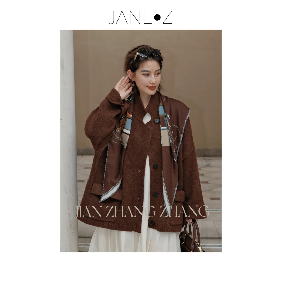 【松雾织绒】慵懒复古系美拉德羊毛半高领纽扣开衫外套JZ5092