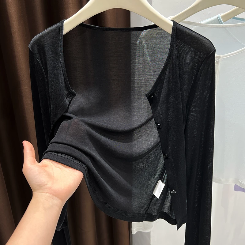 黑色百搭小开衫披肩外搭高级感通勤冰丝防晒罩衫2025夏季新款上衣