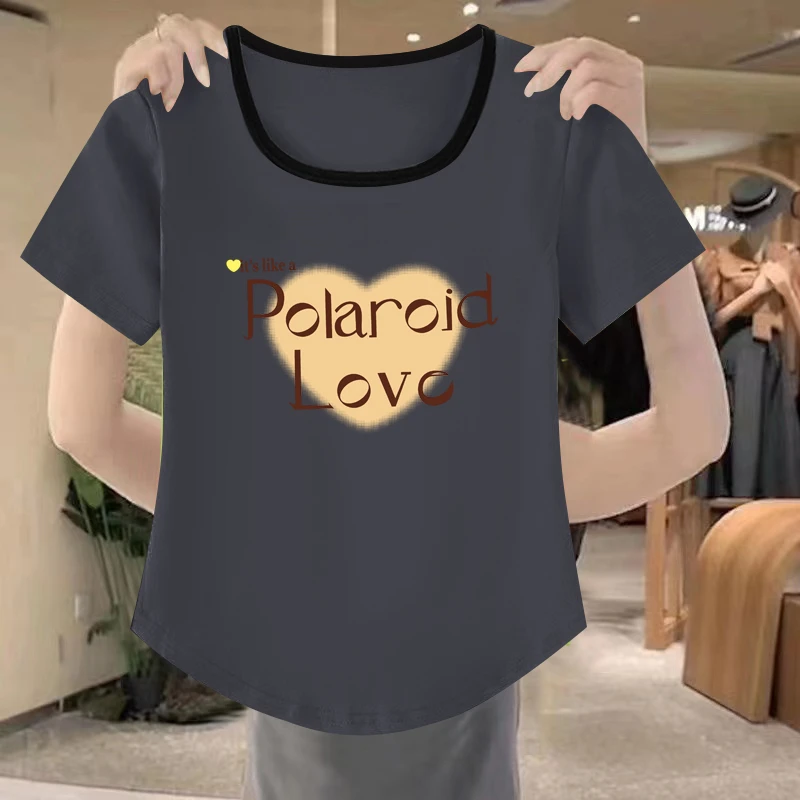 夏季新款撞色独特别致设计感法式方领上衣小众宽松短袖正肩t恤女