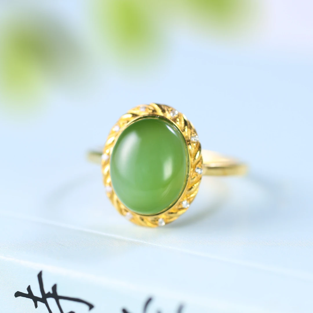 白玉世家人间美物/18K金绿底猫眼戒指