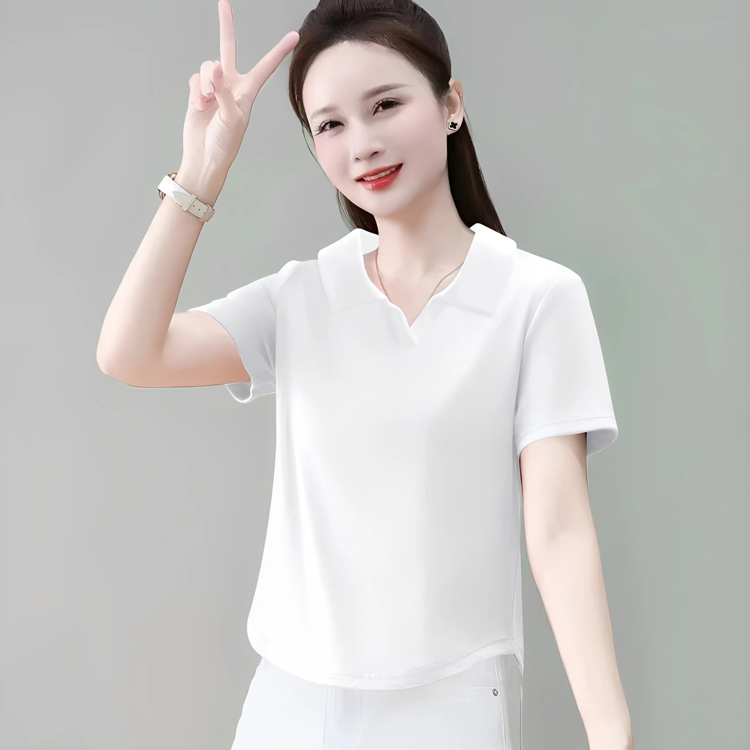 2026新款夏季白色POLO领短袖t恤女减龄百搭正肩打底衫短款上衣ins