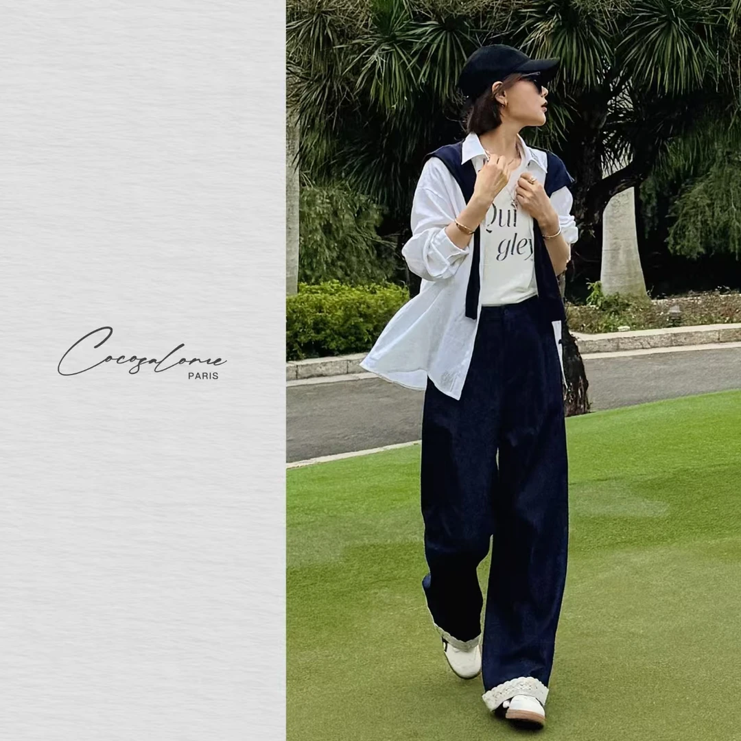 韩彬彬"蕾丝梦境"天丝蕾丝压褶阔腿宽松夏日穿搭休闲长裤1244-9
