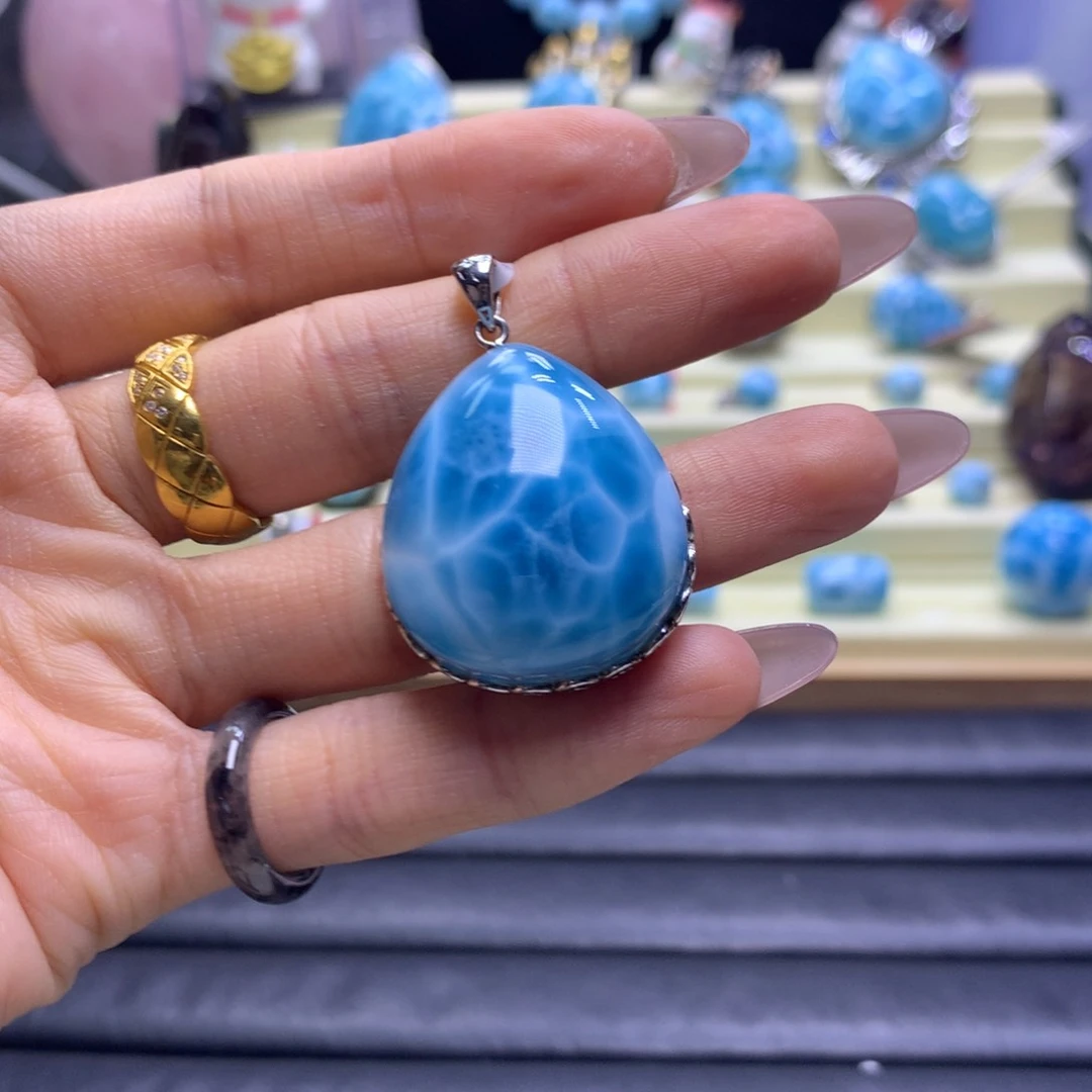 针钠钙石（海纹石）银S925镶嵌颈饰色差略异