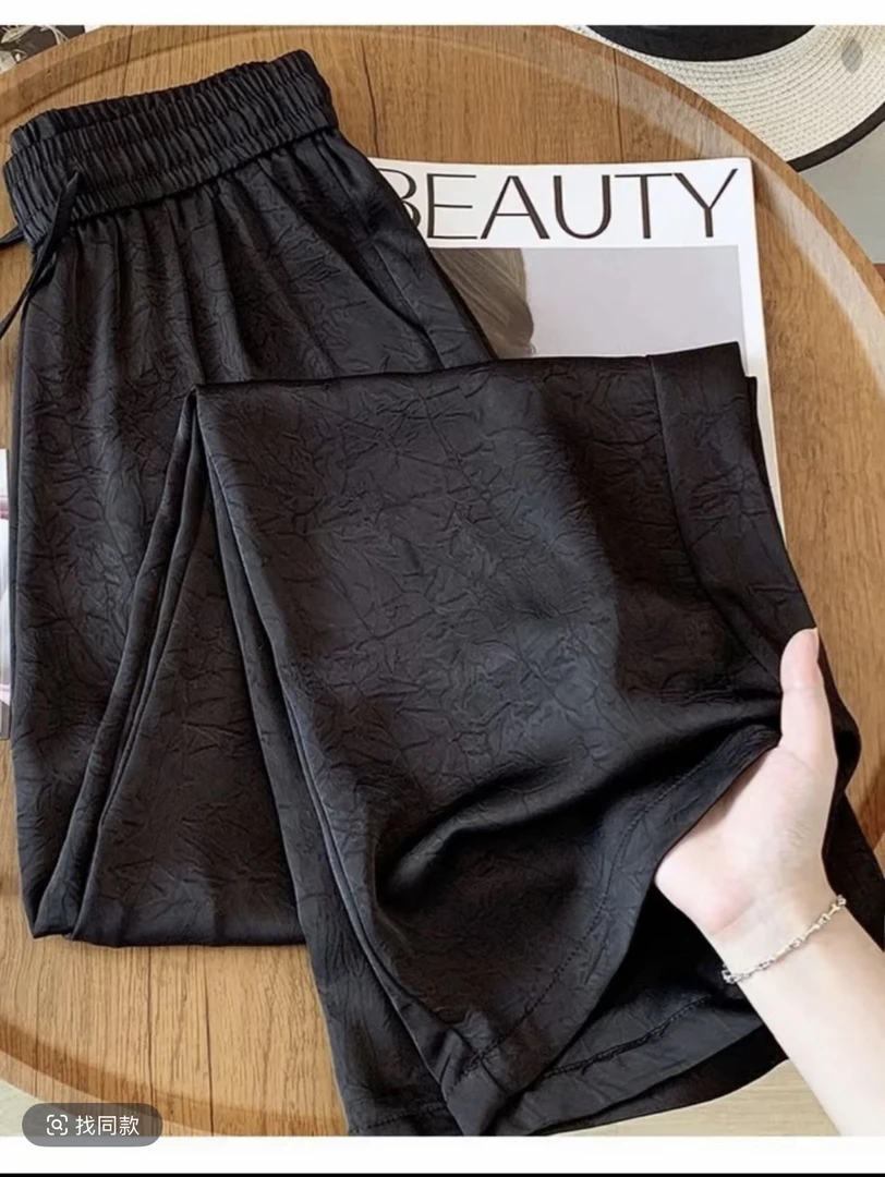 国风新中式夏季新款薄款垂感直筒真丝阔腿裤男休闲长裤