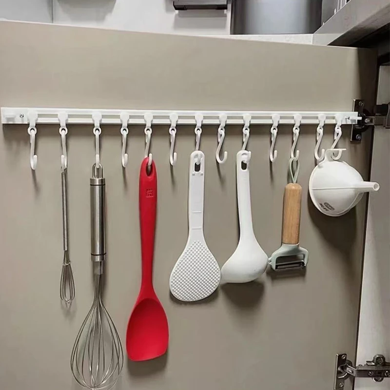 厨房挂钩神器橱柜门内侧收纳滑轨挂架挂杆S钩一排空间利用免打孔
