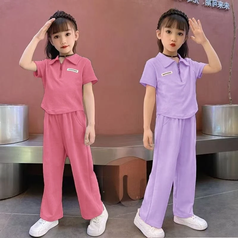 女孩女童夏季POLO领短袖休闲运动潮款套装洋气夏装儿童薄款两件套