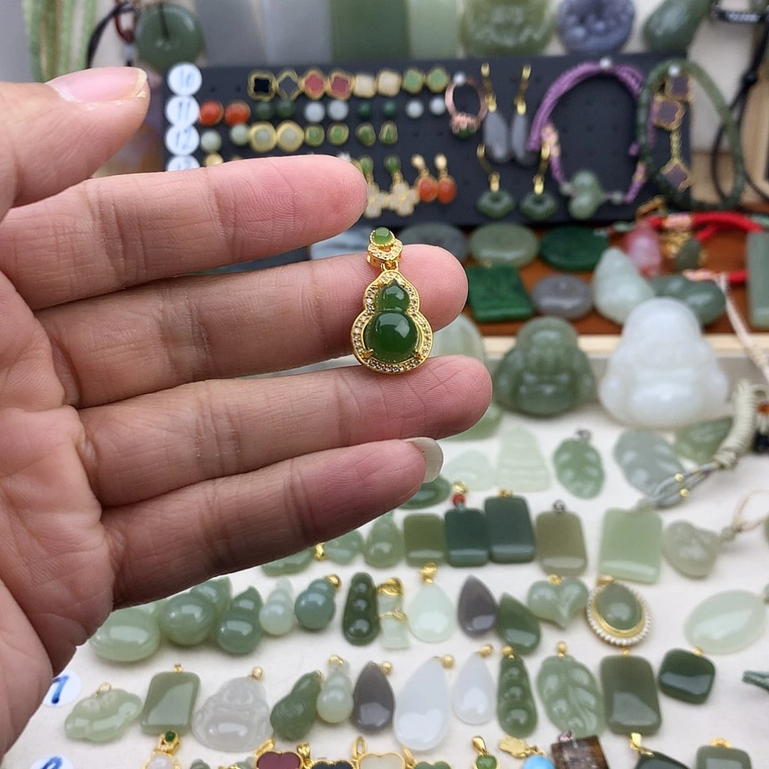 和田玉银S925镶嵌吊坠(不含链)