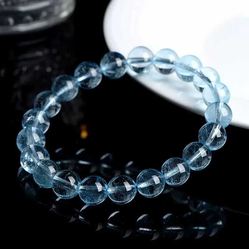 青尔珠宝 天然蓝托帕石高冰高透高品质碎冰冰单圈手串手链