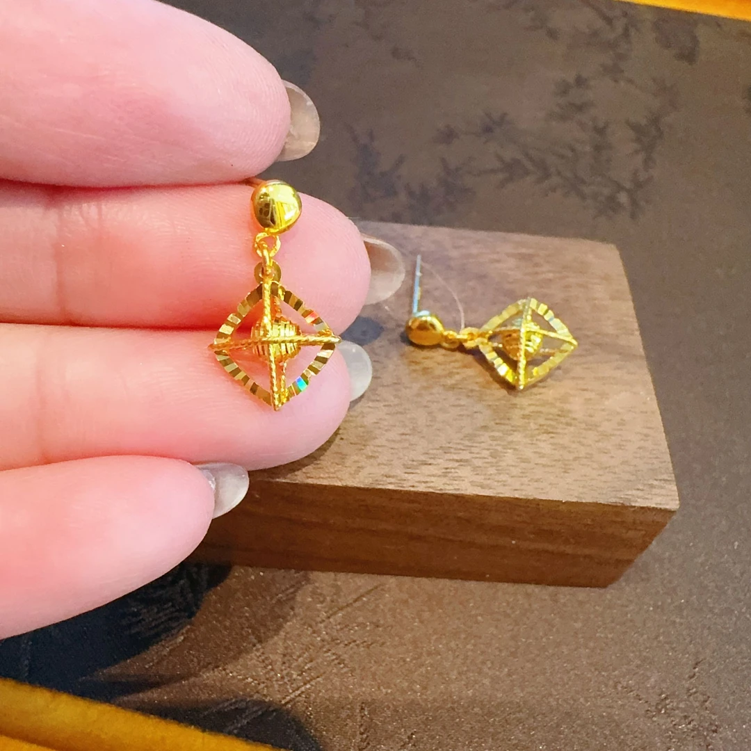 足金9995G镂空绕线炫彩光影立体灵动蹦迪珠耳饰耳钉