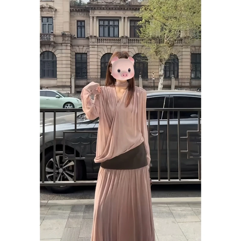 纯欲风气质套装女夏季V领露背衬衫一整套ootd穿搭新款花苞半身裙