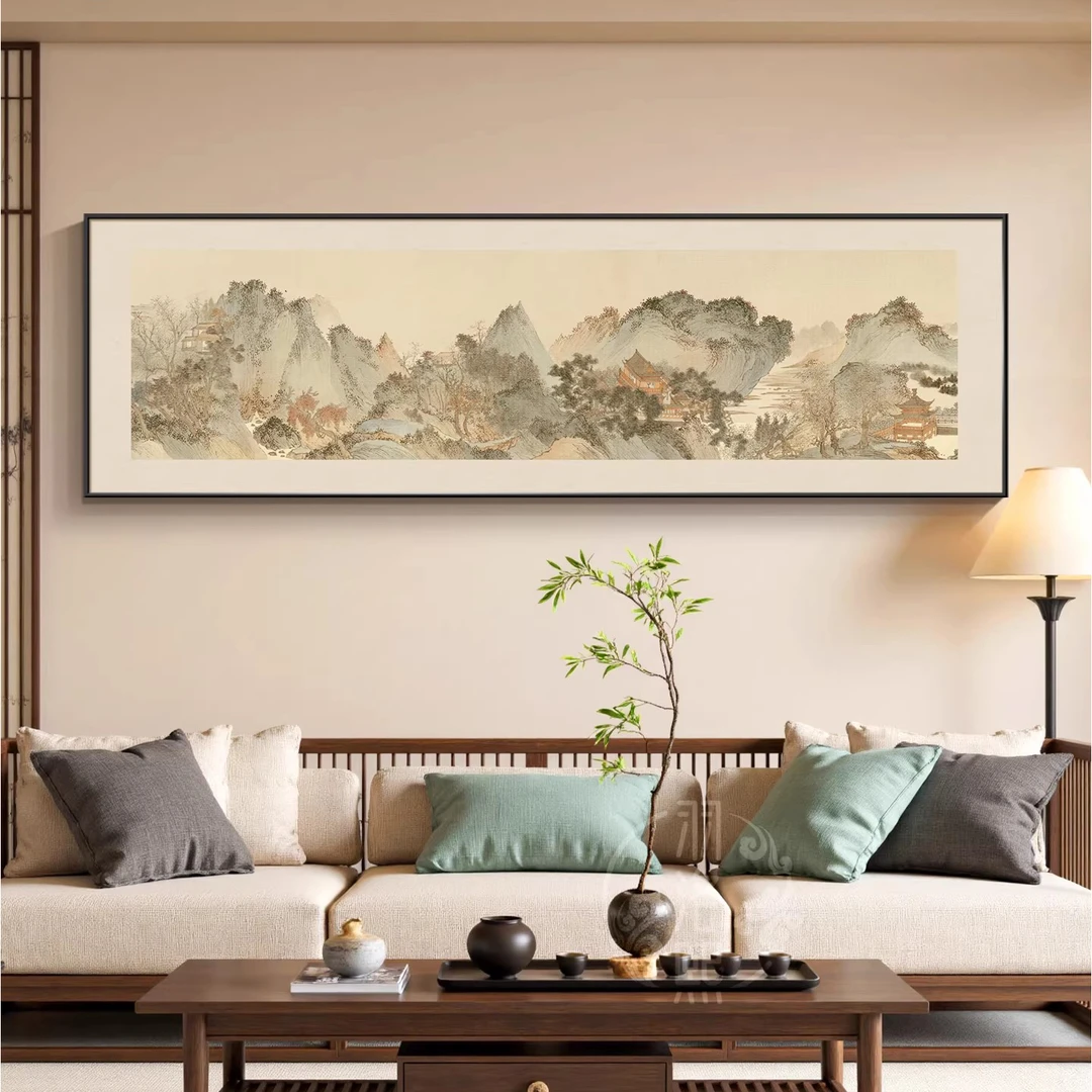 新中式山水风景画茶室办公室沙发背景墙装饰画寓意美好