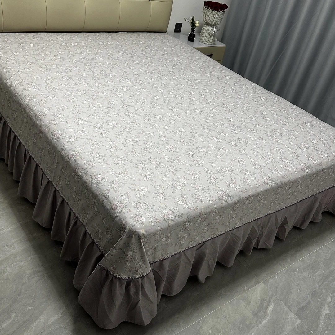 （紫色碎花）高端精品加厚大床裙（适合1.8米2米2.2米宽）柔软亲肤