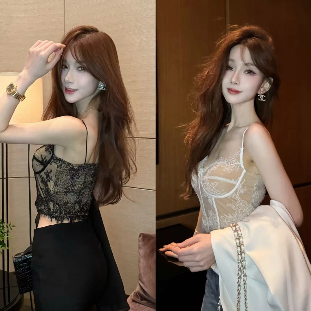 【暗夜猎杀时刻】蕾丝鱼骨性感高级感吊带美背带胸垫上衣