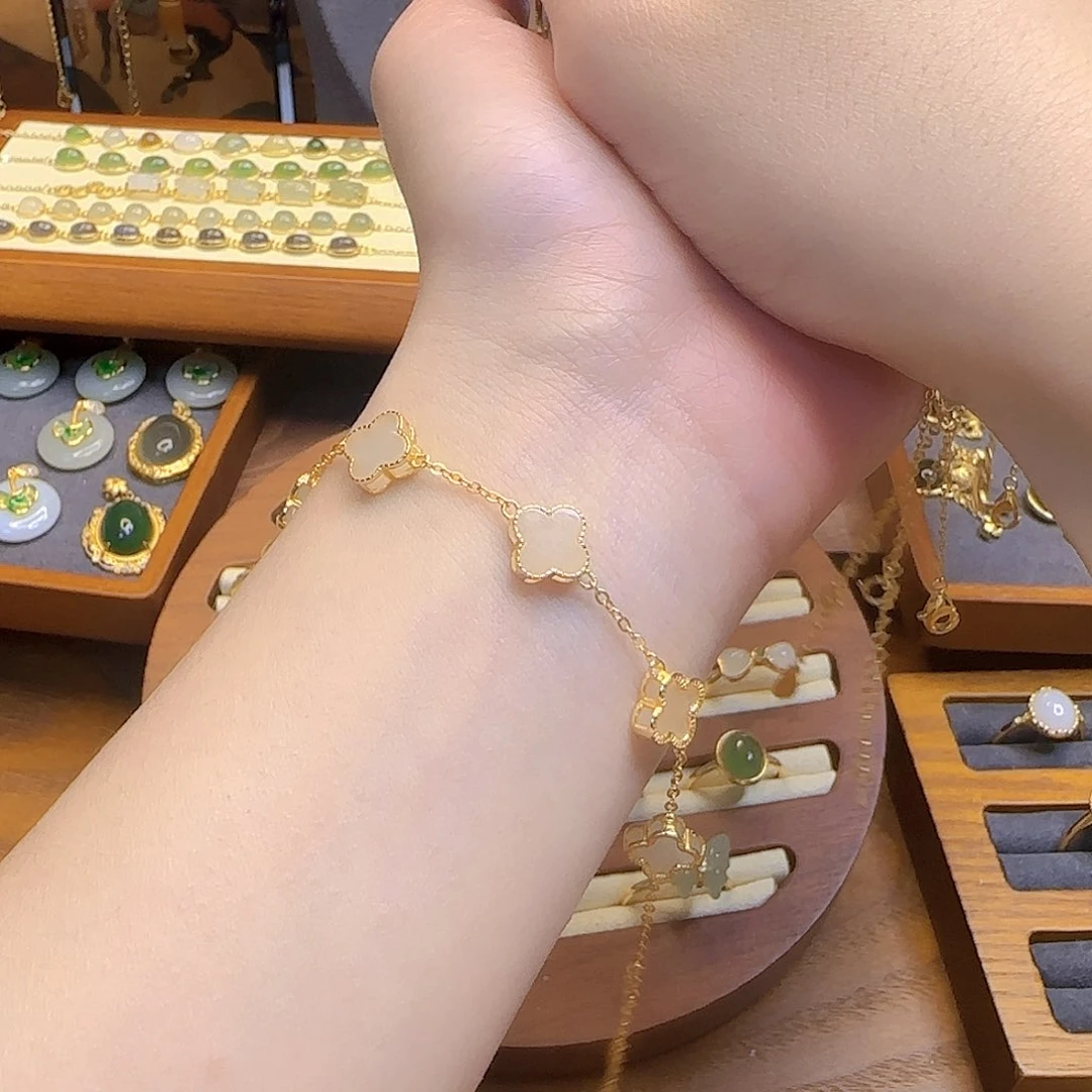 和田玉手链银S925镀金镶嵌