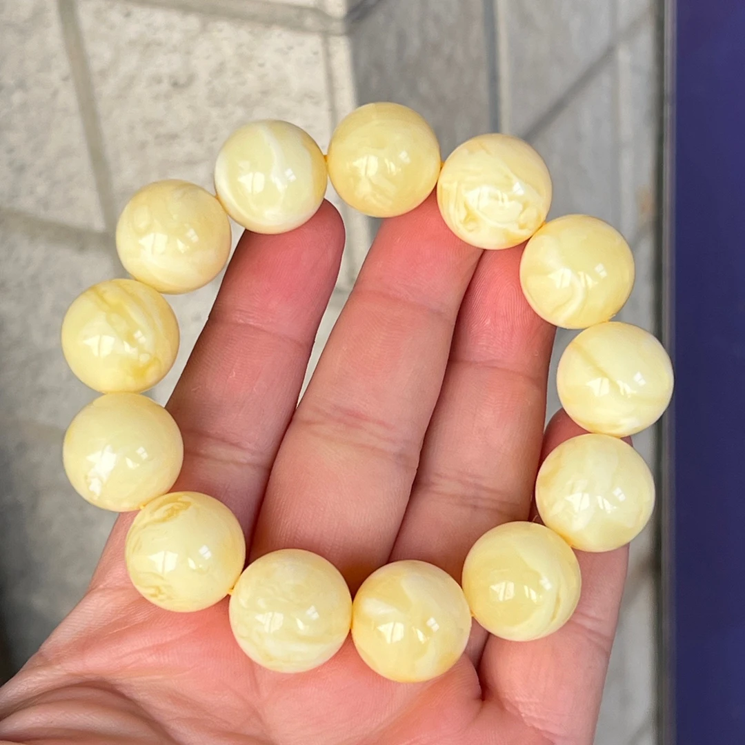16mm+天然精选头货 满蜡浓蜡白妖花蜜蜡圆珠手串33.29