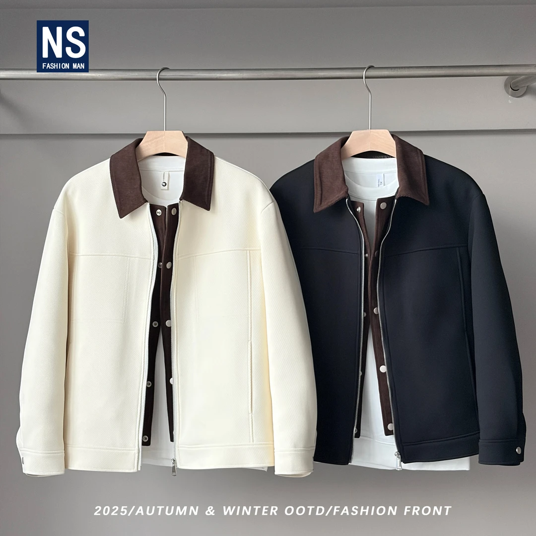 【NS】冬季肌理感撞色双门襟假两件轻奢拼接通勤百搭翻领羽绒服1208