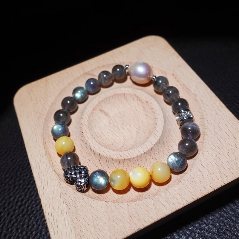 云上琅声 原创设计天然灰月光石黄碟贝珍珠爱心手链手串