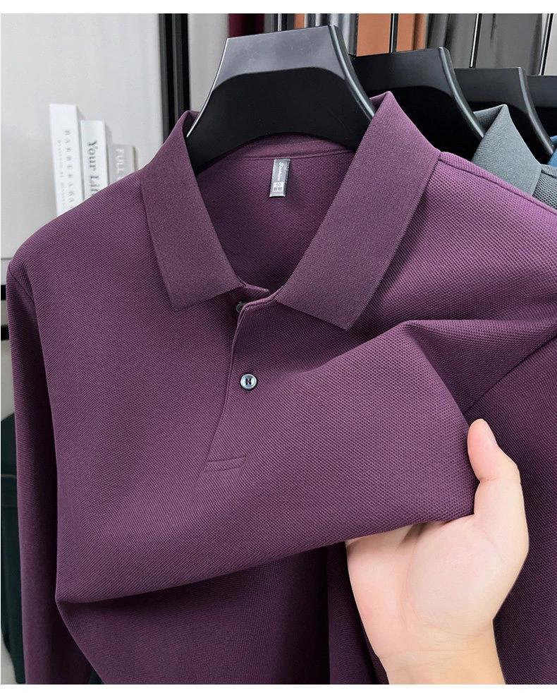 长袖polo衫（100%纯棉）男士商务休闲百搭时尚纯色净版