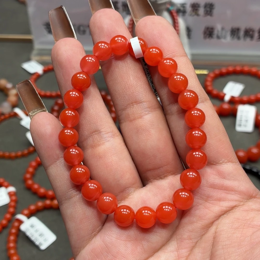 未镶嵌单圈南红玛瑙原矿保山杨柳水红手串卡7+