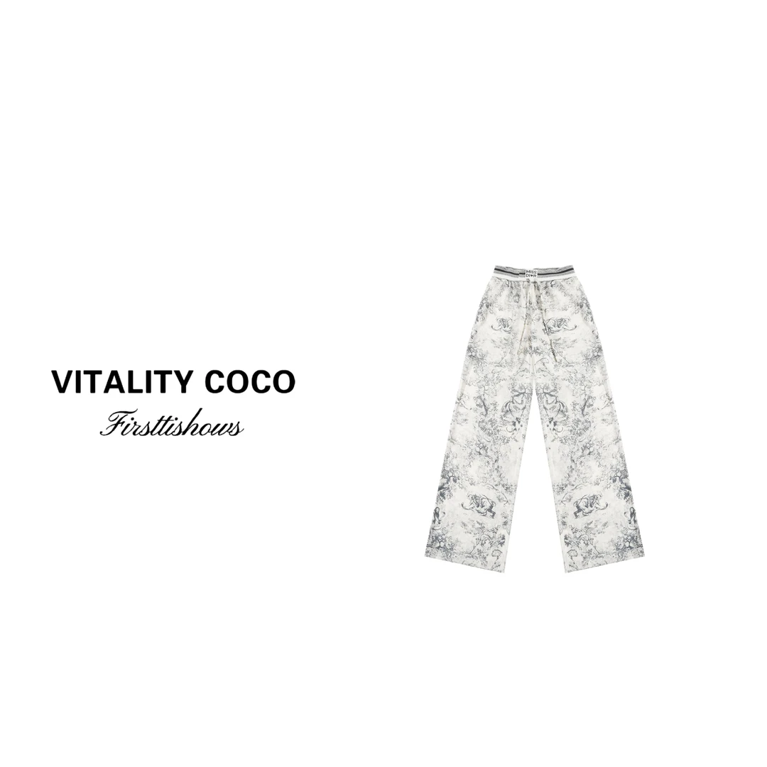 首秀·【丛林系列】女士新款裤子洋气衣服女夏季印花阔腿直筒裤-2202