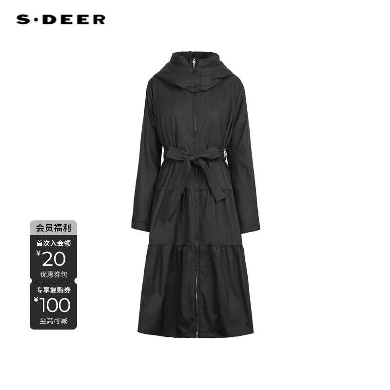 S·DEER圣迪奥新款休闲连帽收腰显瘦百搭宽松保暖羽绒服S244Z2409
